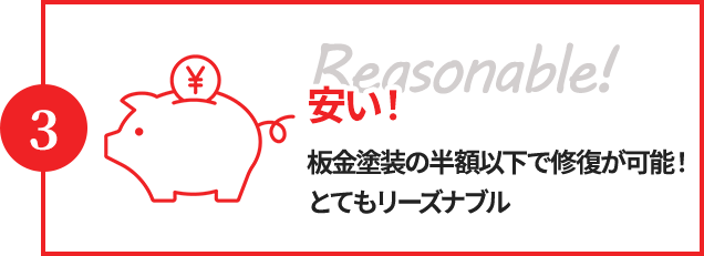 安い！板金塗装の半額以下で修復が可能！とてもリーズナブル